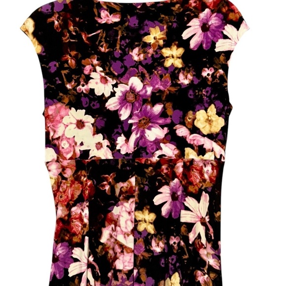 Ralph Lauren Dark Floral Surplice Neckline Faux Wrap Black Purple Sheath Dress - Picture 8 of 11